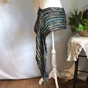 Rayon Multi Color Metallic Knit Scarf Bohemian Fringe Wrap Made in India 6884